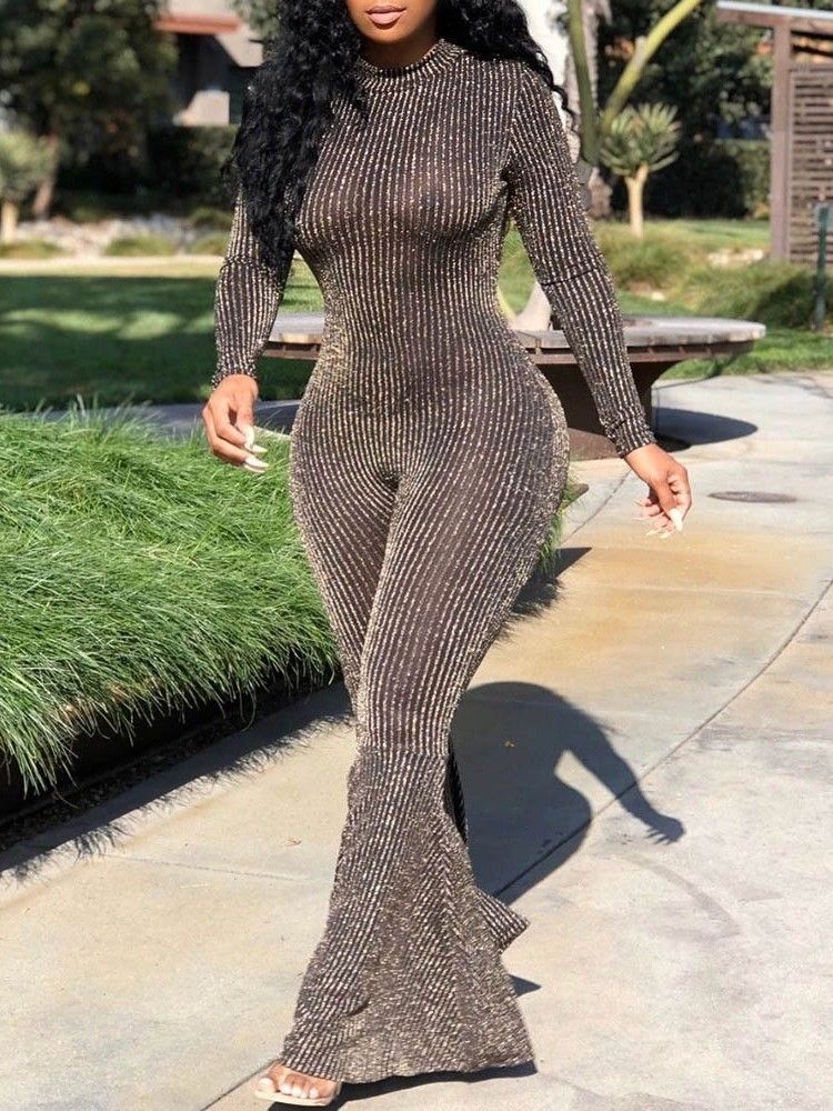 Tråd Hellängd Sexig Dam Jumpsuit Slim Bellbottoms