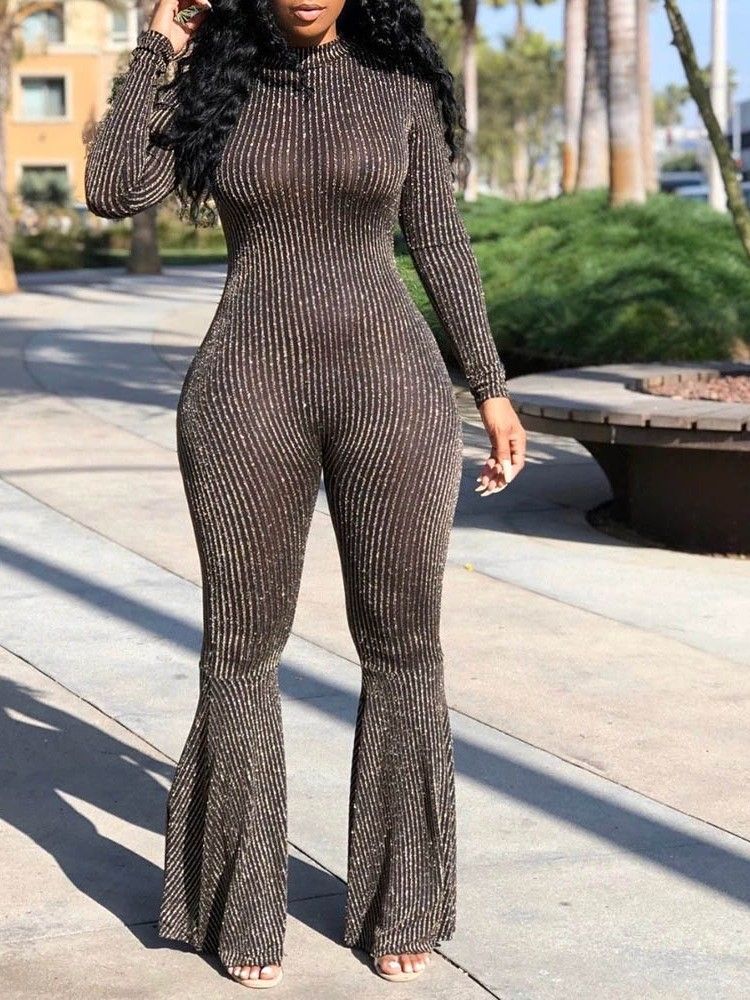 Tråd Hellängd Sexig Dam Jumpsuit Slim Bellbottoms