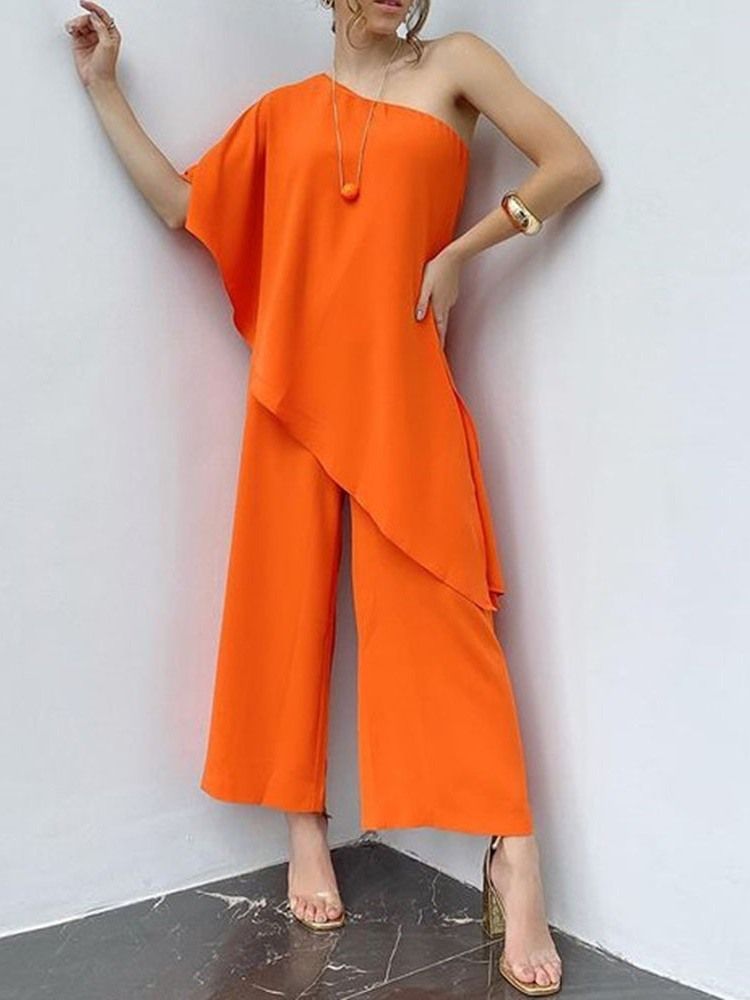 Vanlig Ankellängd Asymmetrisk Lös Midja Jumpsuit