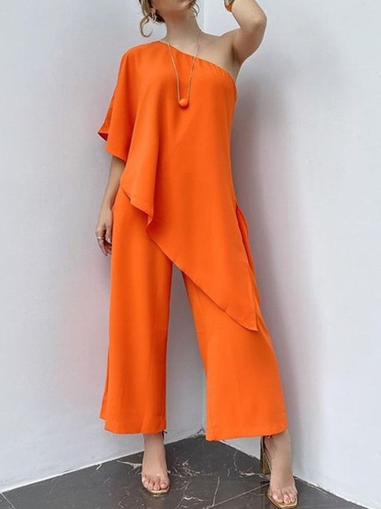 Vanlig Ankellängd Asymmetrisk Lös Midja Jumpsuit