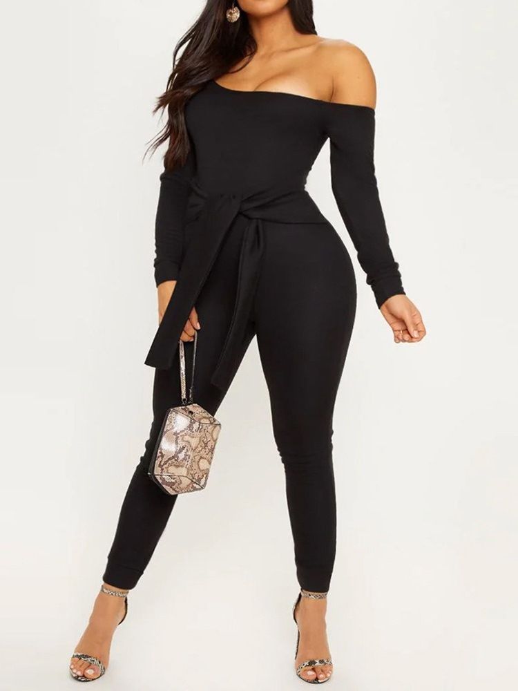 Vanlig Ankellängd Med Snörning Skinny Pencil Byxor Jumpsuit