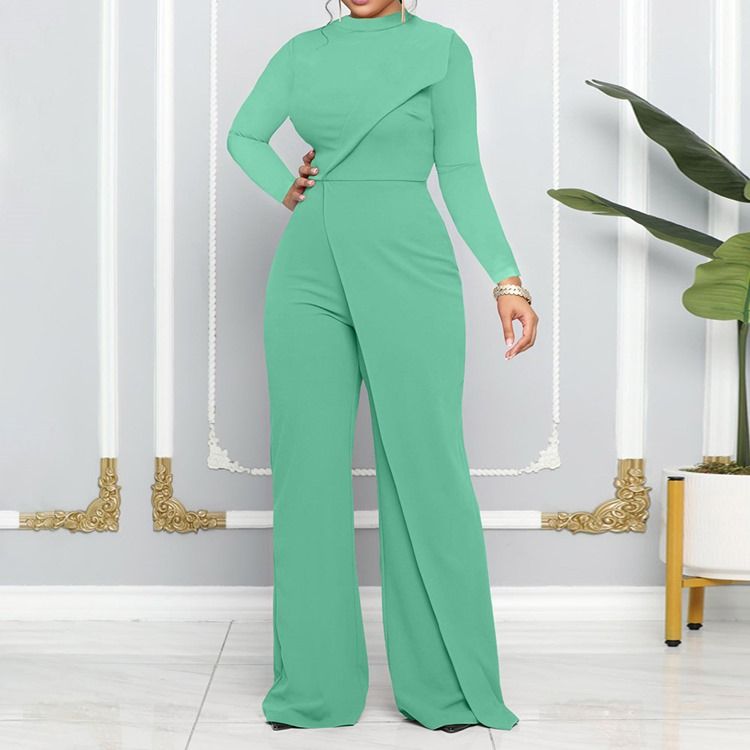 Vanlig Asymmetrisk Mode Rak Jumpsuit Med Mitten Av Midjan