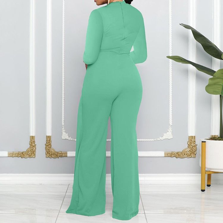 Vanlig Asymmetrisk Mode Rak Jumpsuit Med Mitten Av Midjan