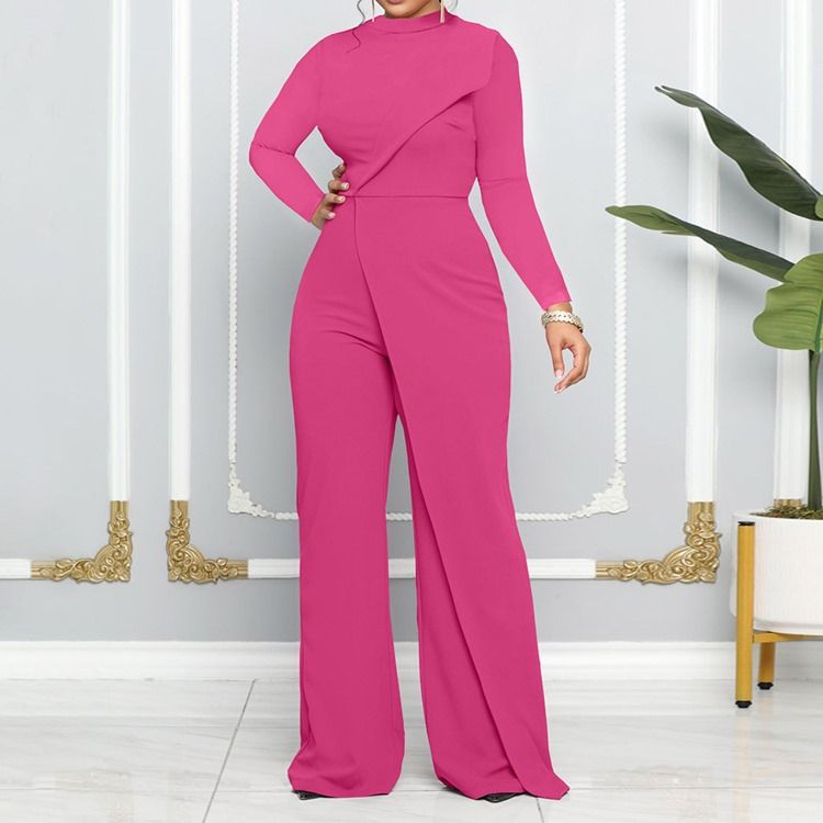 Vanlig Asymmetrisk Mode Rak Jumpsuit Med Mitten Av Midjan
