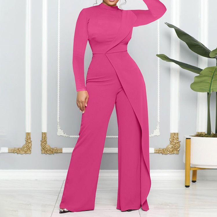 Vanlig Asymmetrisk Mode Rak Jumpsuit Med Mitten Av Midjan