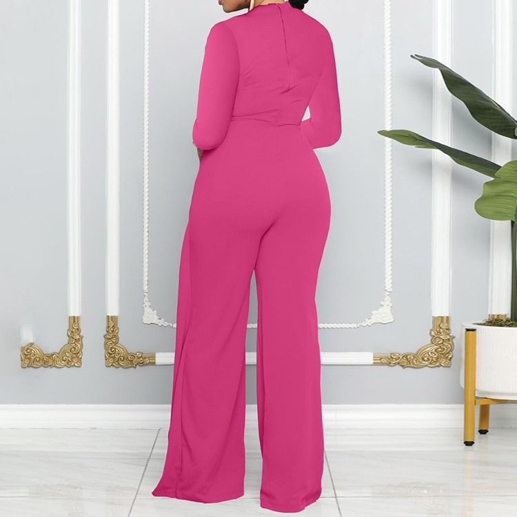 Vanlig Asymmetrisk Mode Rak Jumpsuit Med Mitten Av Midjan
