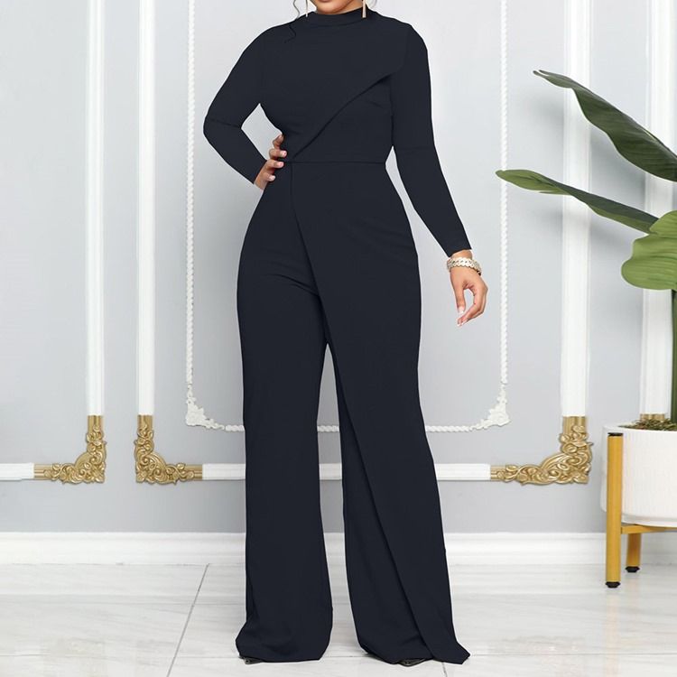 Vanlig Asymmetrisk Mode Rak Jumpsuit Med Mitten Av Midjan