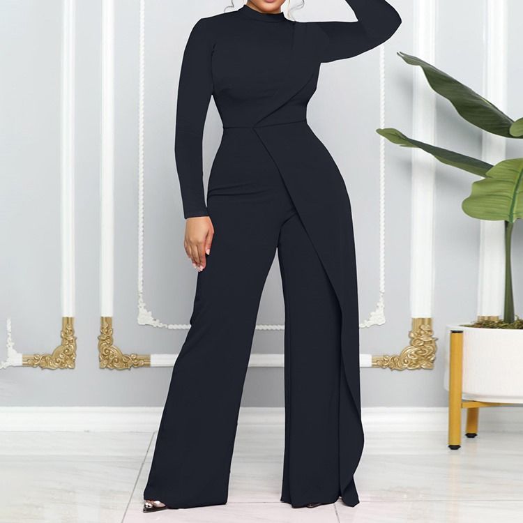 Vanlig Asymmetrisk Mode Rak Jumpsuit Med Mitten Av Midjan