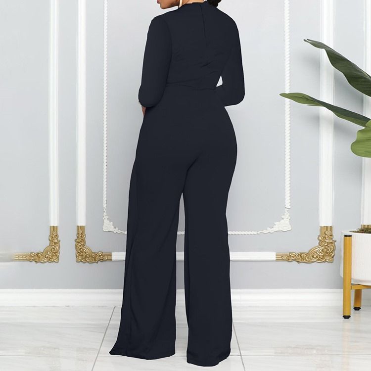 Vanlig Asymmetrisk Mode Rak Jumpsuit Med Mitten Av Midjan