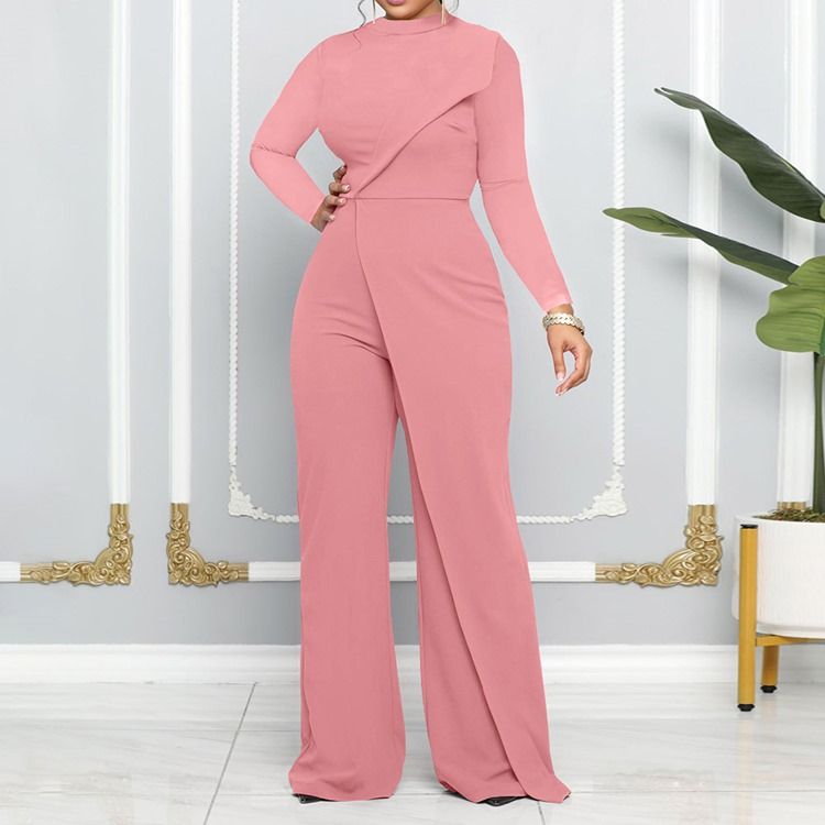 Vanlig Asymmetrisk Mode Rak Jumpsuit Med Mitten Av Midjan