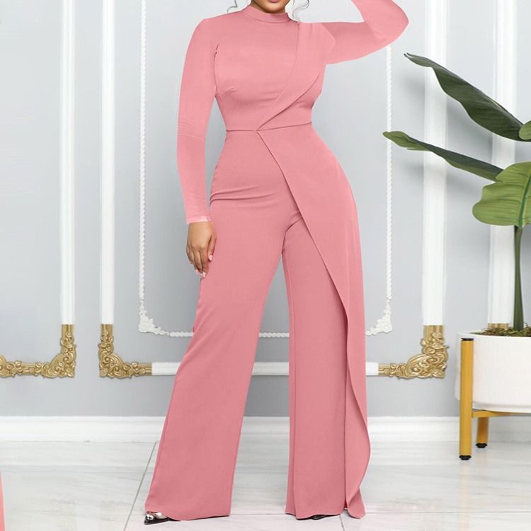 Vanlig Asymmetrisk Mode Rak Jumpsuit Med Mitten Av Midjan
