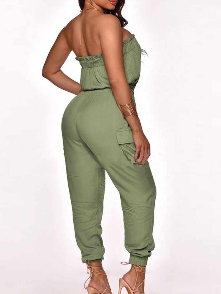 Vanlig Casual Ankel Längd Pencil Byxor Mid Waist Jumpsuit för dam