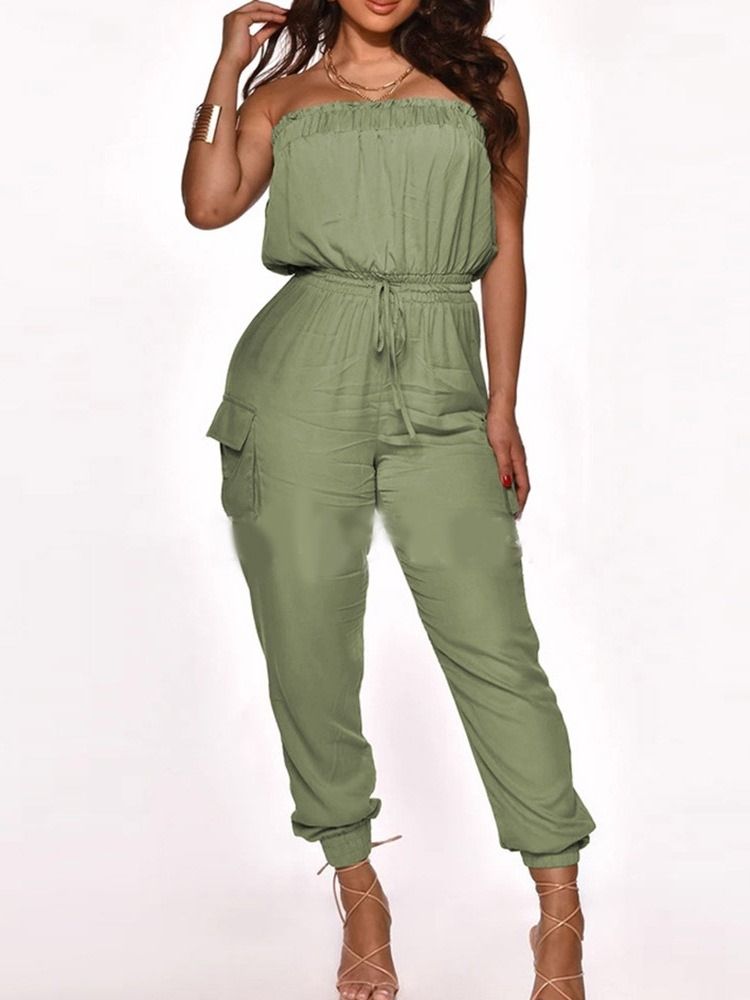 Vanlig Casual Ankel Längd Pencil Byxor Mid Waist Jumpsuit för dam
