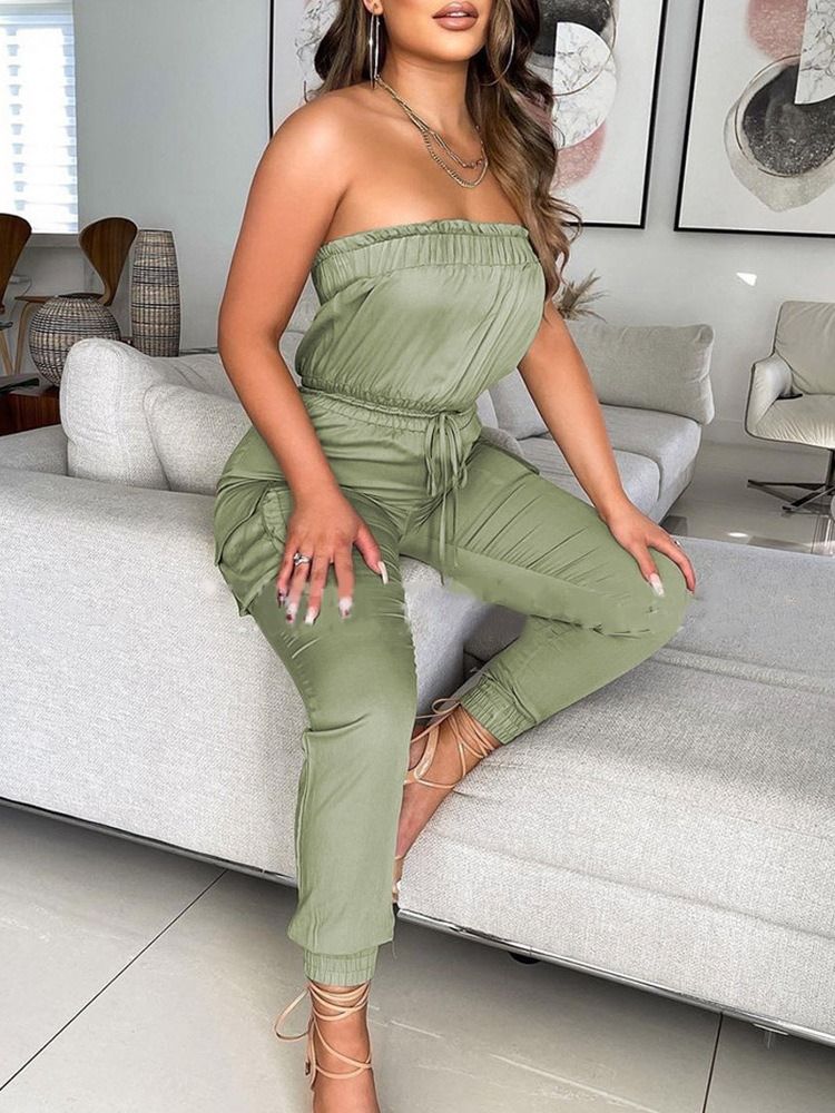 Vanlig Casual Ankel Längd Pencil Byxor Mid Waist Jumpsuit för dam