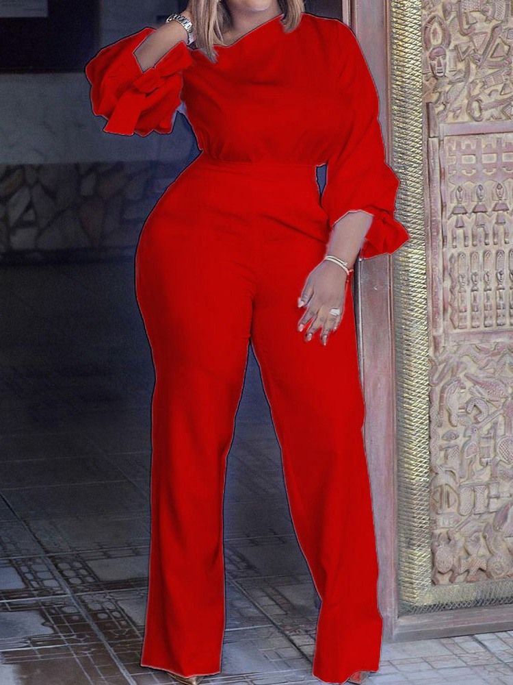 Vanlig Casual Dam Full Längd Rak Slim Jumpsuit