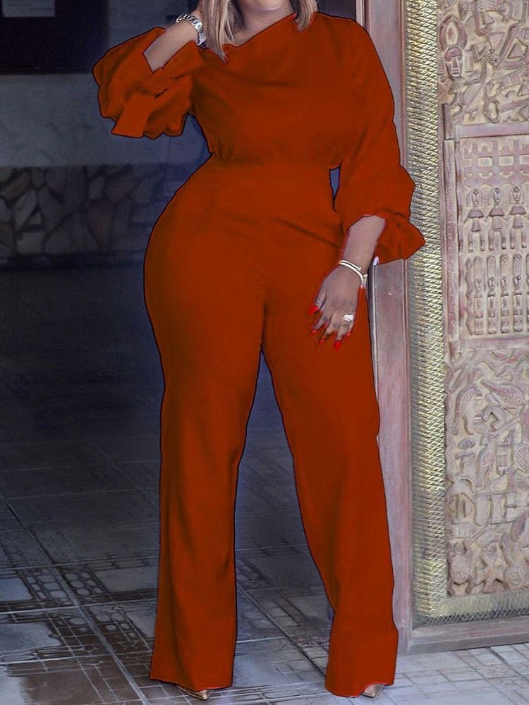Vanlig Casual Dam Full Längd Rak Slim Jumpsuit