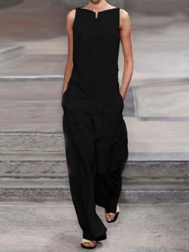 Vanlig Casual Pocket Lös Rak Jumpsuit