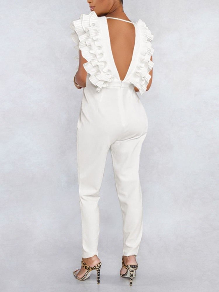 Vanlig Dragkedja Full Längd Slim Mid Waist Jumpsuit För Kvinnor