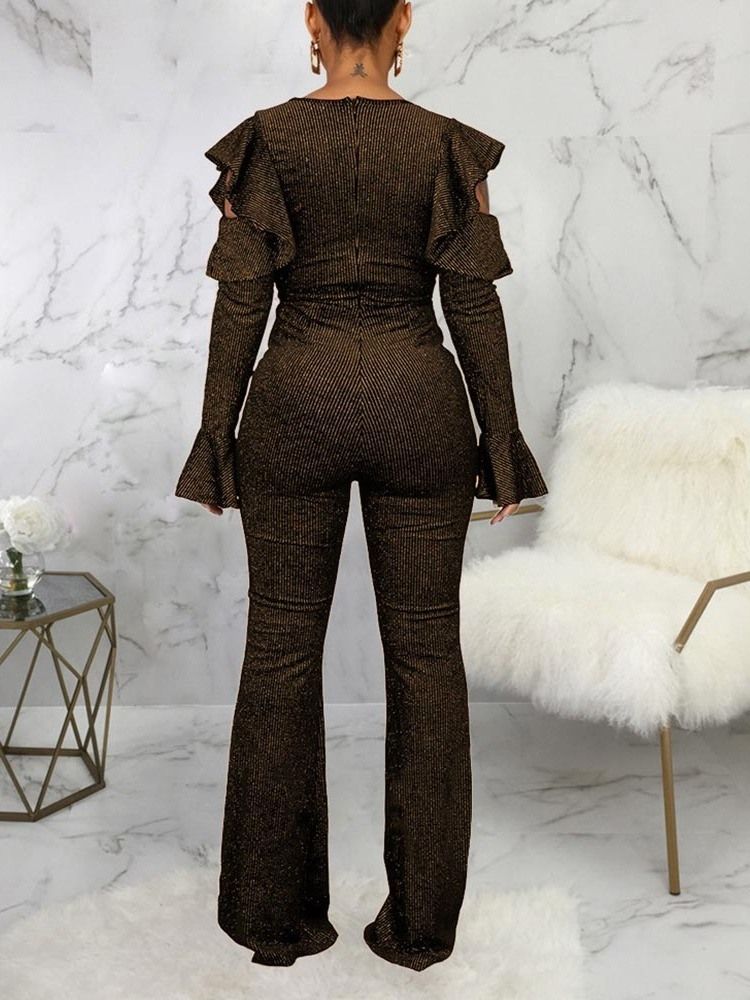 Vanlig Fest Cocktail Hellängd Hög Midja Bellbottoms Dam Jumpsuit