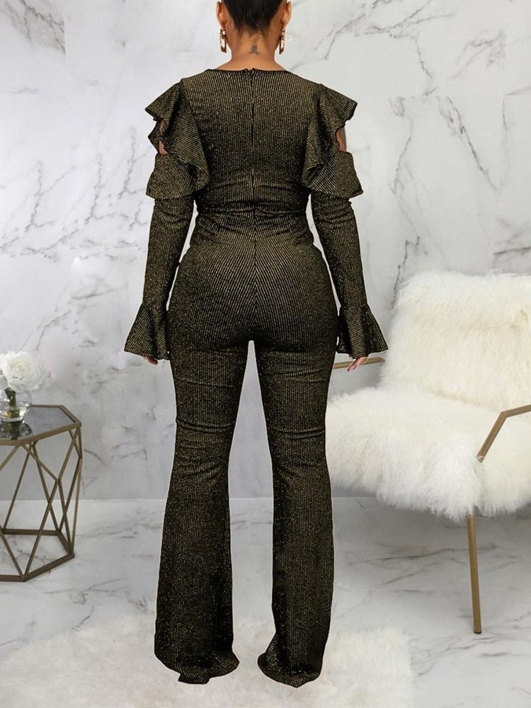 Vanlig Fest Cocktail Hellängd Hög Midja Bellbottoms Dam Jumpsuit