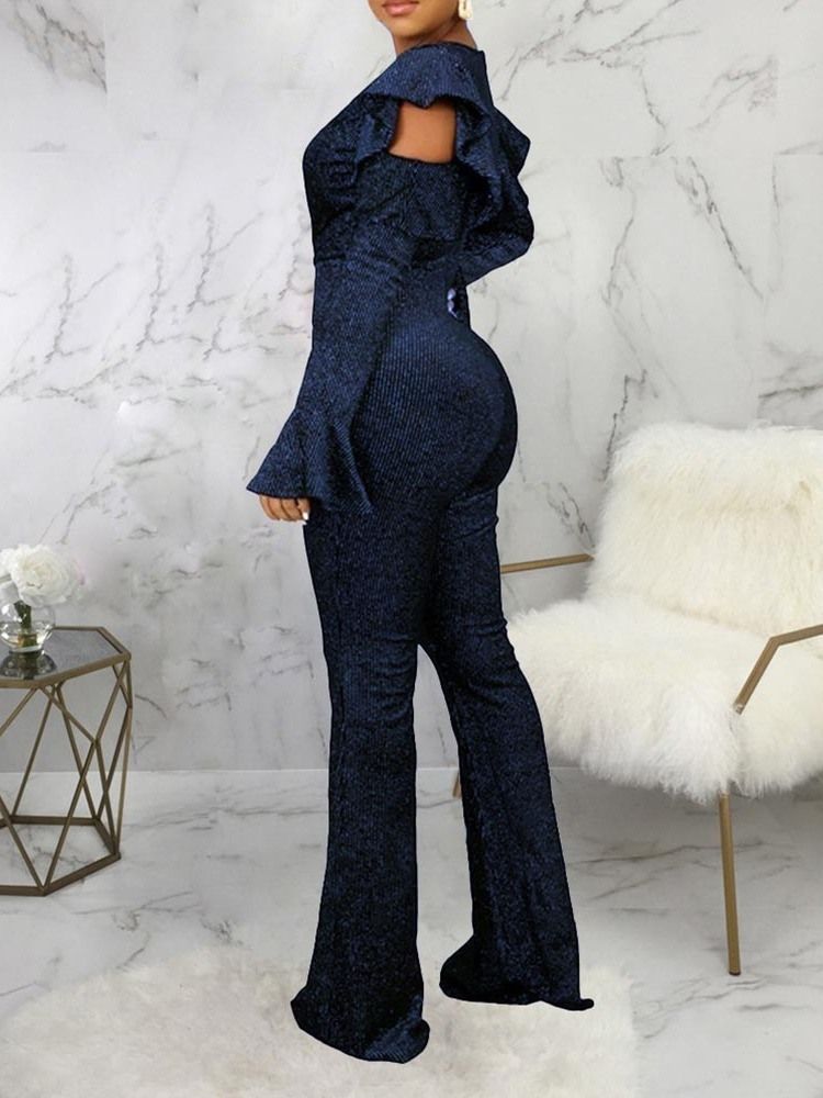 Vanlig Fest Cocktail Hellängd Hög Midja Bellbottoms Dam Jumpsuit