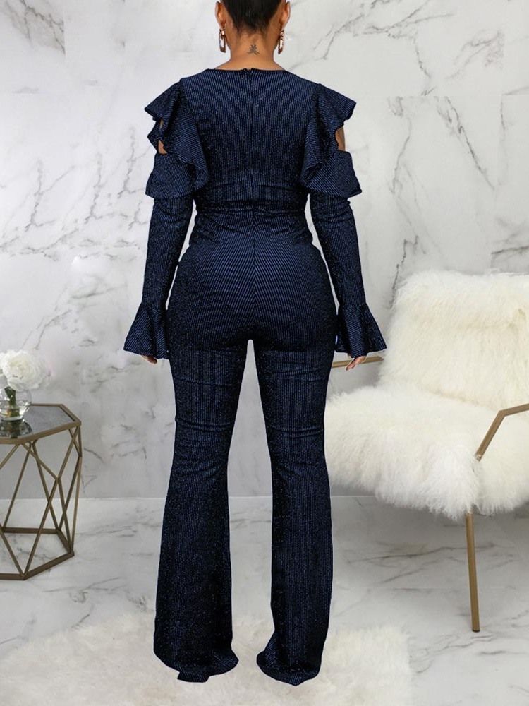 Vanlig Fest Cocktail Hellängd Hög Midja Bellbottoms Dam Jumpsuit