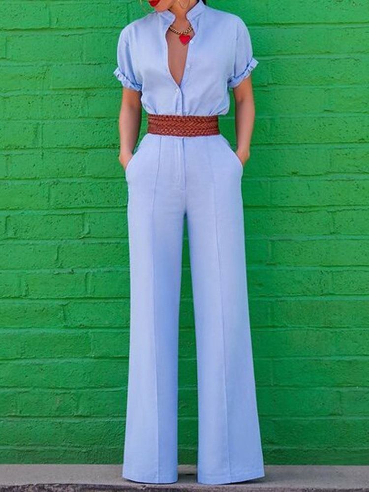 Vanlig Fullängd Office Lady Rak Jumpsuit Med Hög Midja