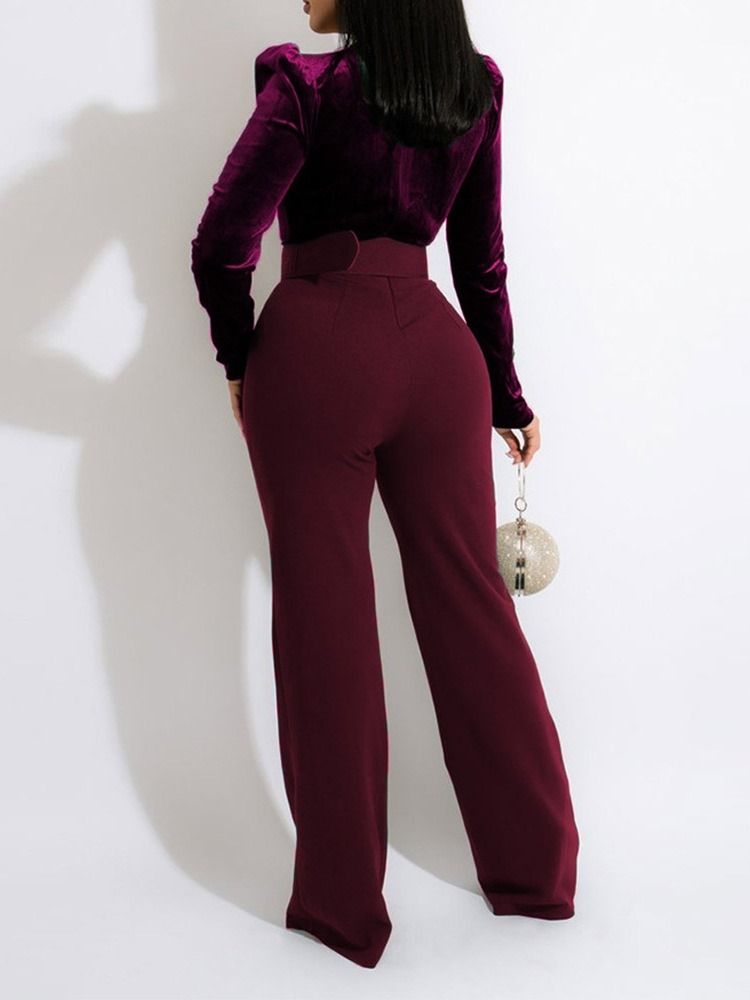 Vanlig Fullängd Office Lady Rak Slim Belted Jumpsuit