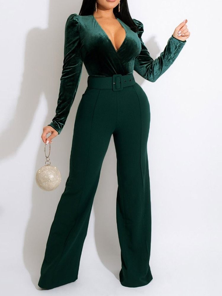 Vanlig Fullängd Office Lady Rak Slim Belted Jumpsuit