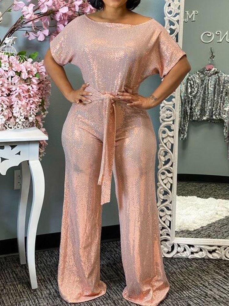 Vanlig Fullängdssnörning Med Mid Midja Slim Jumpsuit För Kvinnor