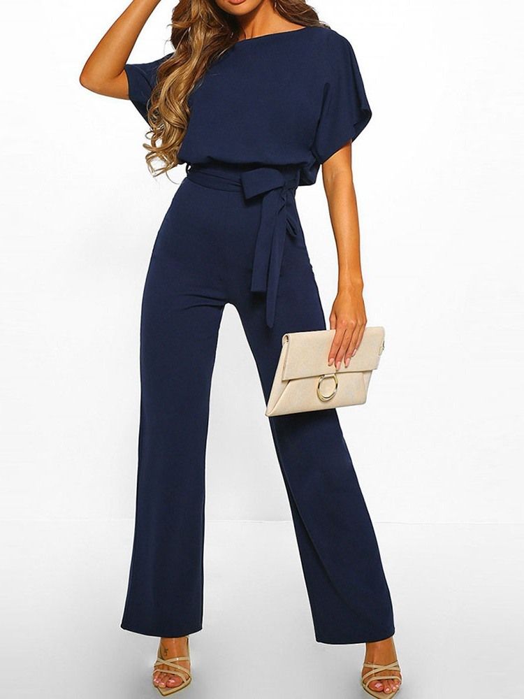Vanlig Hellängd Hög Midja Löst Bälte Jumpsuit