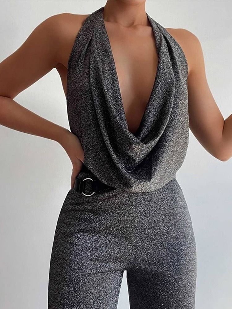 Vanlig Hellängd Mode Hög Midja Slim Jumpsuit