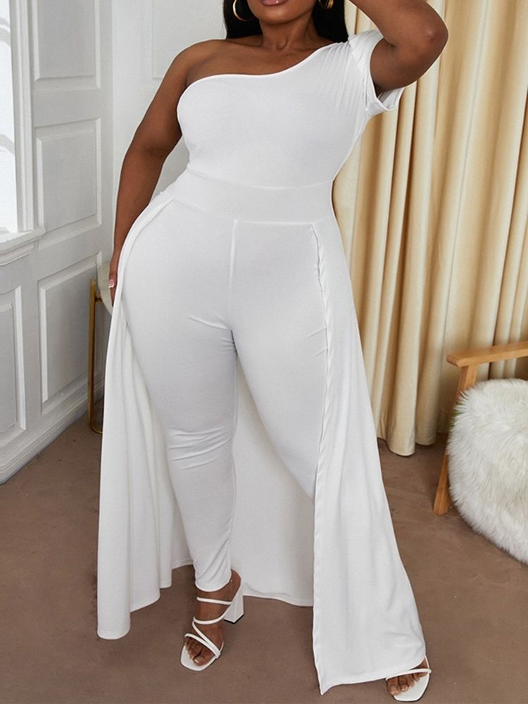 Vanlig Hellängd Patchwork Slim Jumpsuit Med Hög Midja
