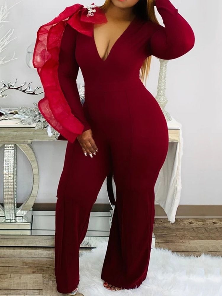 Vanlig Hellängd Sexig Slimmad Hög Midja Mode Jumpsuit