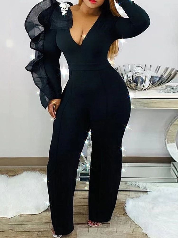 Vanlig Hellängd Sexig Slimmad Hög Midja Mode Jumpsuit