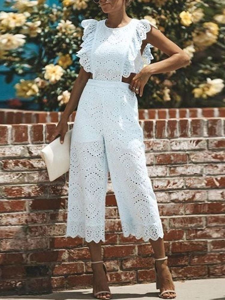 Vanlig Ihålig Enkel Slimmad Rak Jumpsuit För Kvinnor