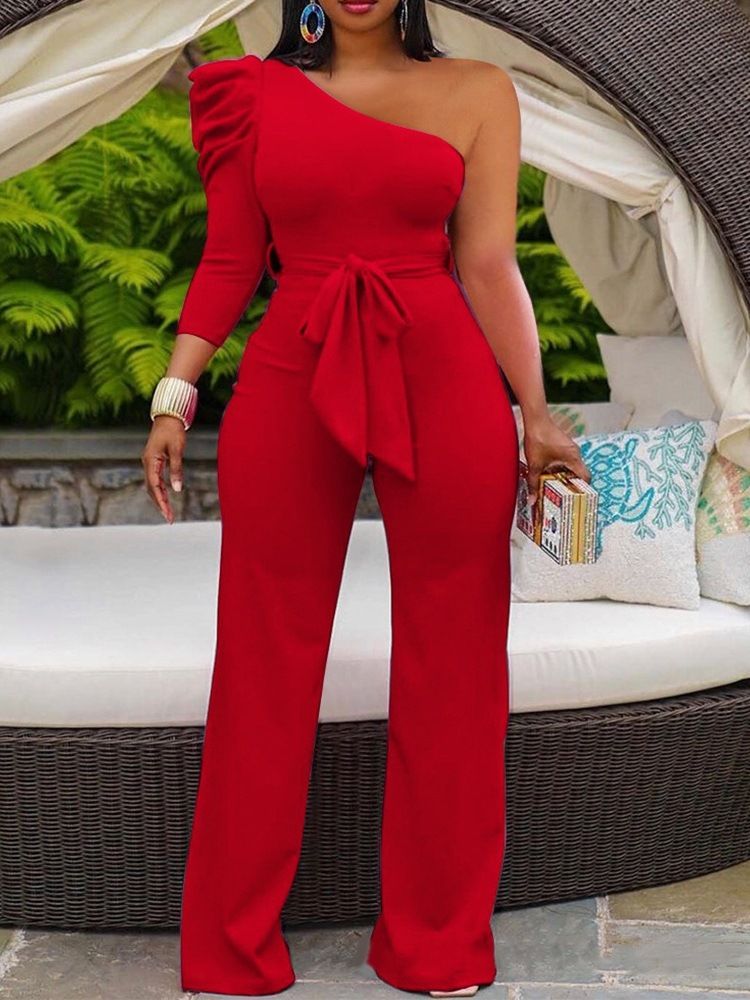 Vanlig Kontorsdam Fullängd Slimmad Jumpsuit Med Hög Midja