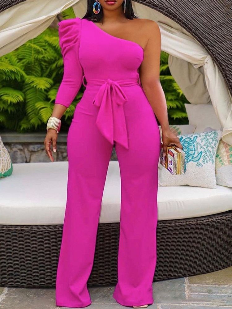 Vanlig Kontorsdam Fullängd Slimmad Jumpsuit Med Hög Midja
