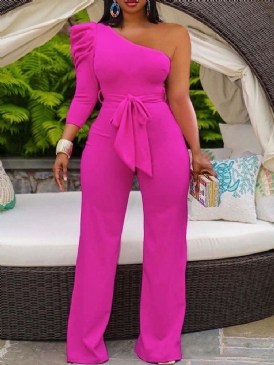 Vanlig Kontorsdam Fullängd Slimmad Jumpsuit Med Hög Midja