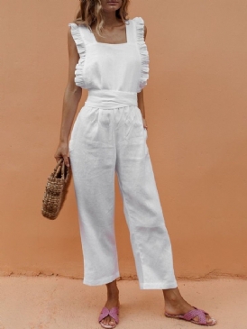 Vanlig Rygglös Ankellängd Med Mitten Av Midjan Slim Jumpsuit För Kvinnor