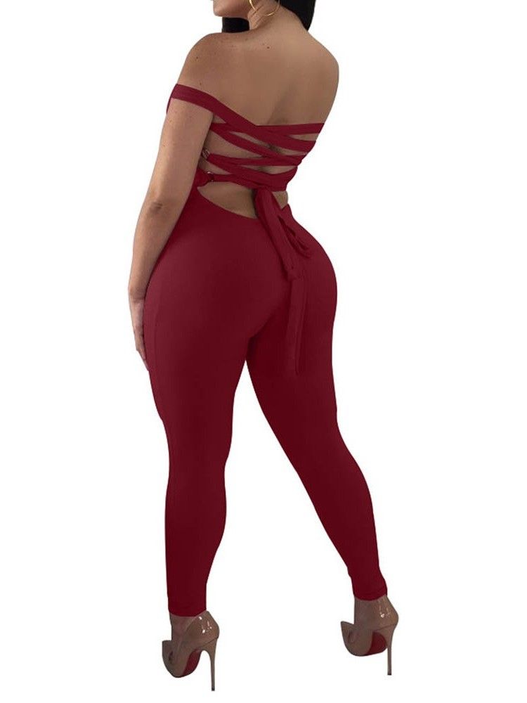 Vanlig Rygglös Hellängd Skinny Pencil Byxor Dam Jumpsuit