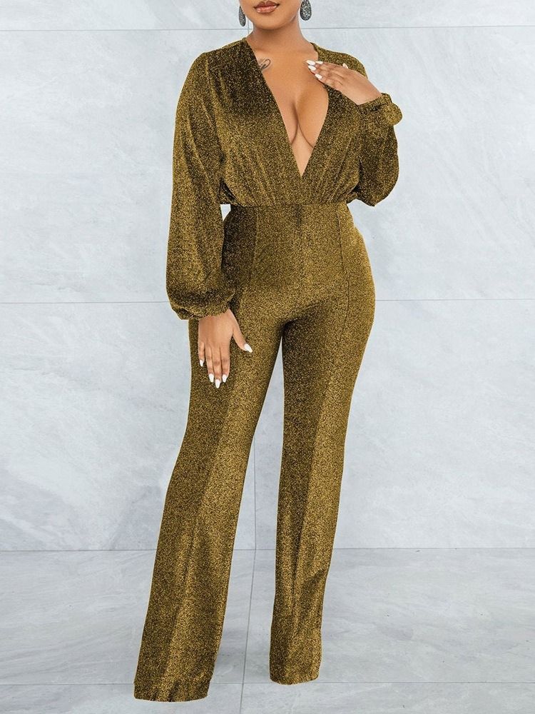 Vanlig Sexig Hellängd Rak Hög Midja Jumpsuit
