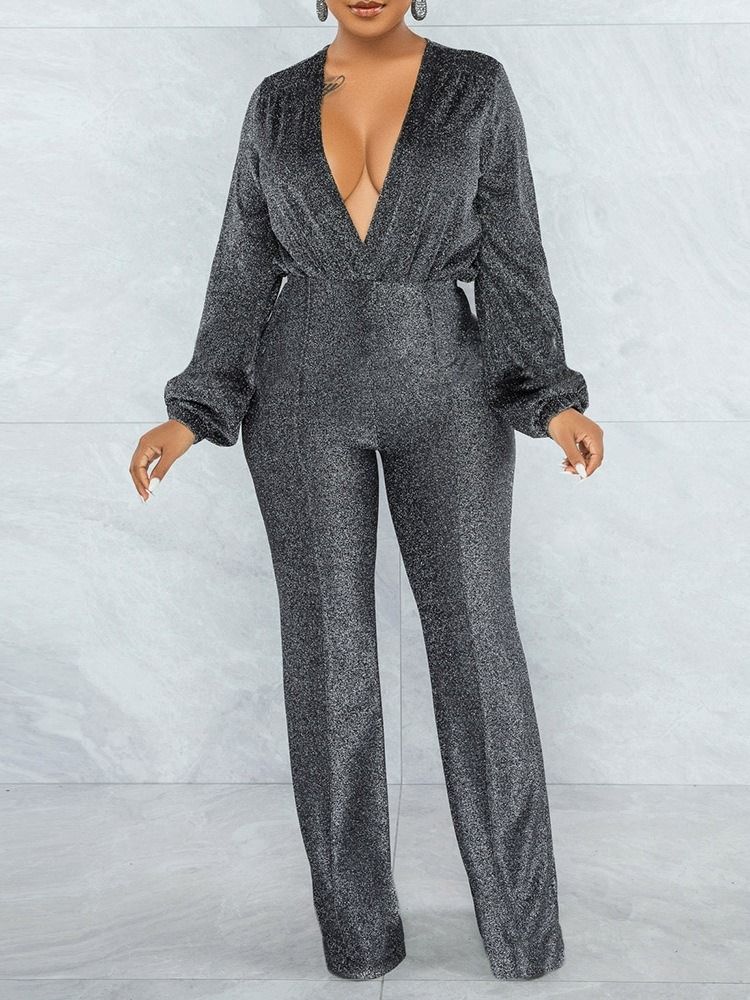 Vanlig Sexig Hellängd Rak Hög Midja Jumpsuit