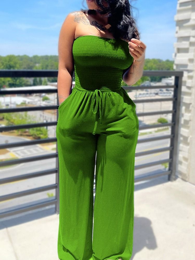 Vanlig Snörning För Dammode Rak Slim Jumpsuit