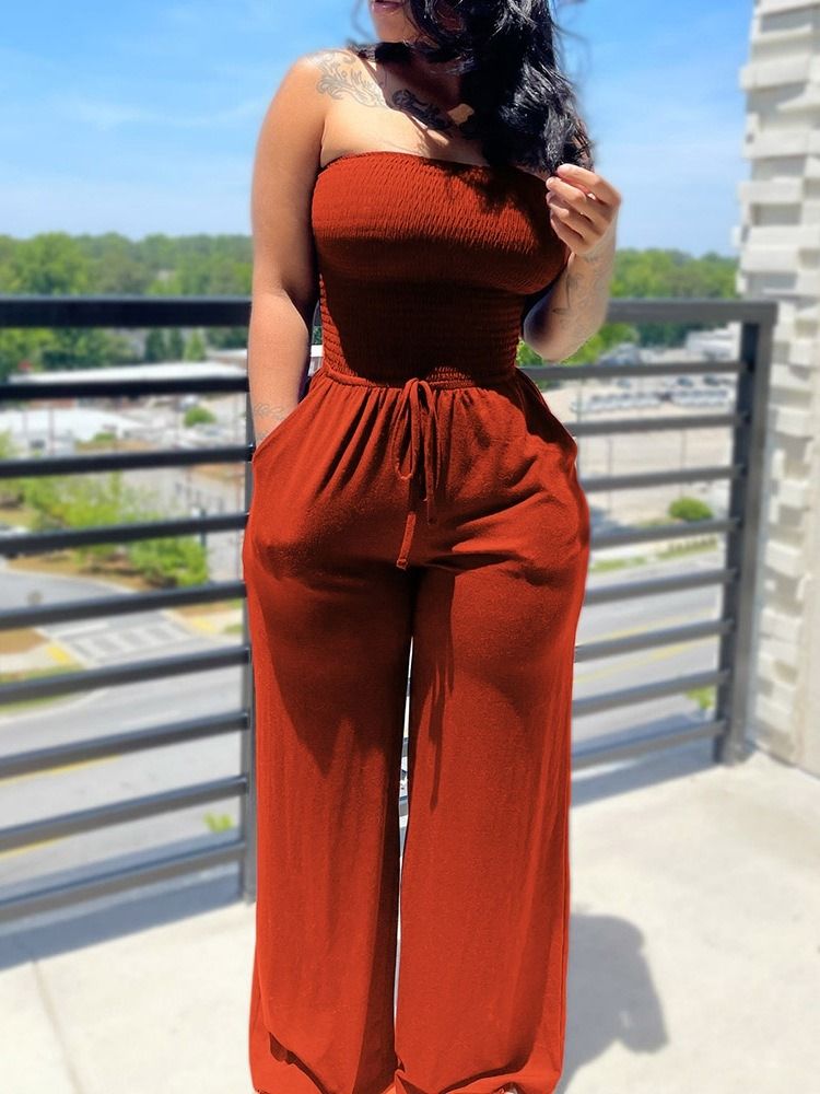 Vanlig Snörning För Dammode Rak Slim Jumpsuit