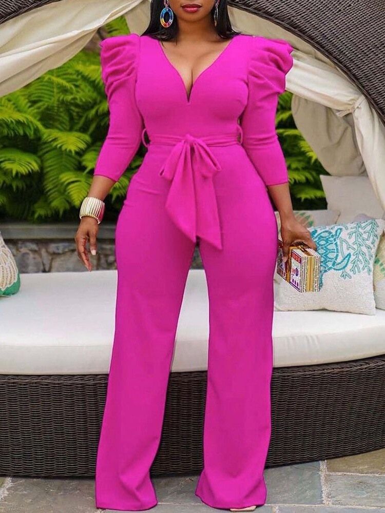 Vanlig Västerländsk Spetsad Rak Jumpsuit Med Hög Midja