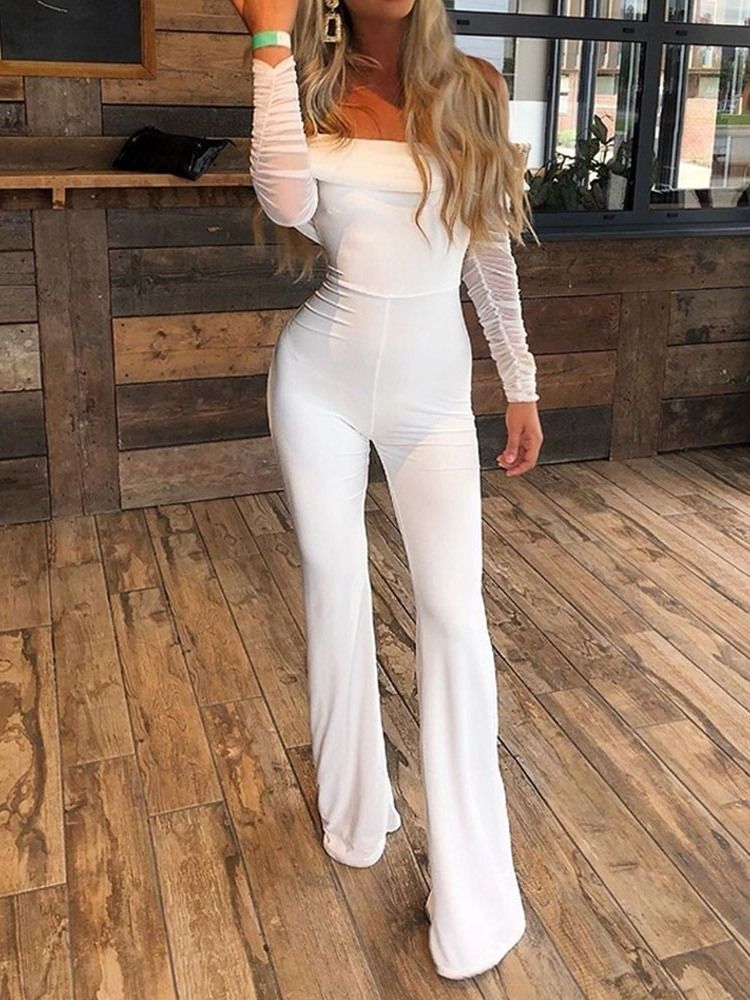 Vanlig Veckad Hellängd Hög Midja Slim Jumpsuit För Kvinnor