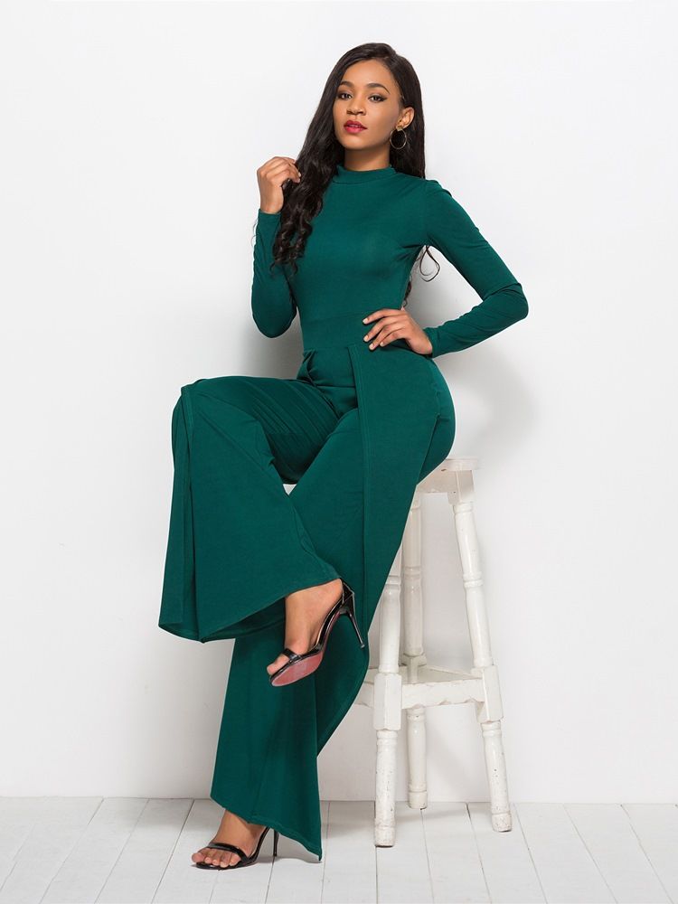 Vanlig Vid Ben Gul Jumpsuit För Kvinnor