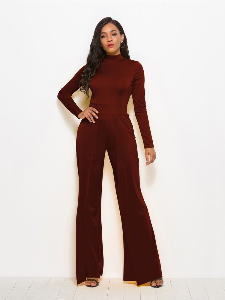 Vanlig Vid Ben Gul Jumpsuit För Kvinnor