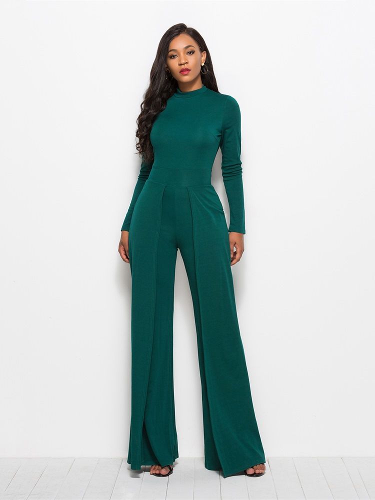 Vanlig Vid Ben Gul Jumpsuit För Kvinnor